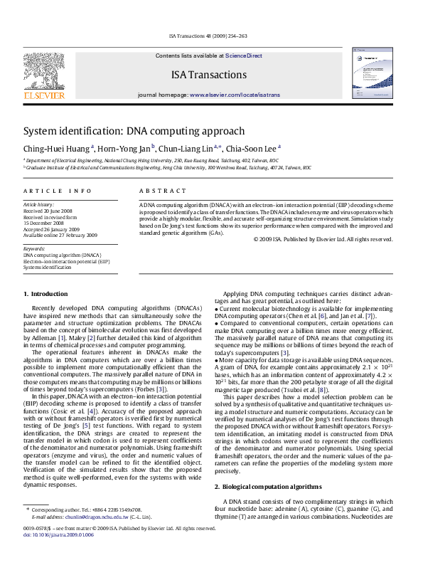 (PDF) System identification: DNA computing approach