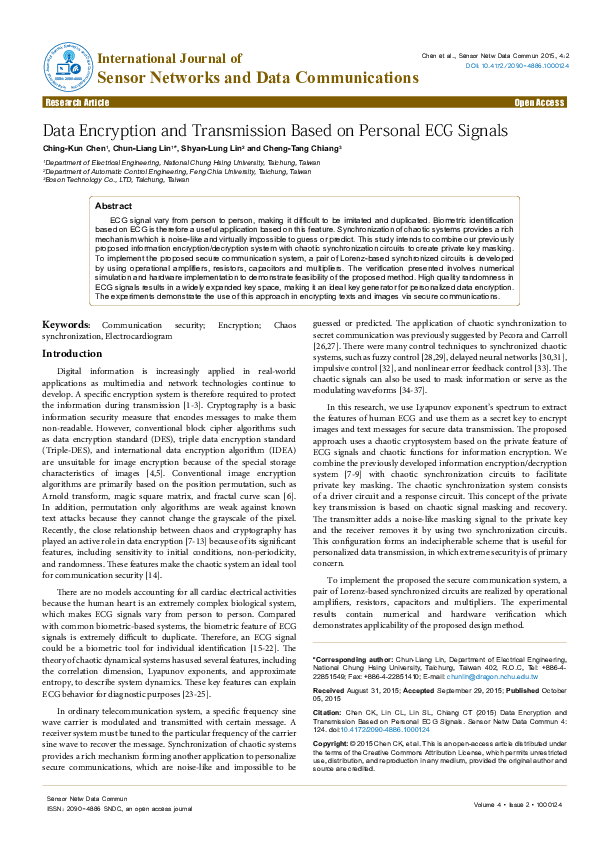 (PDF) Data Encryption and Transmission Based on Personal ECG Signals