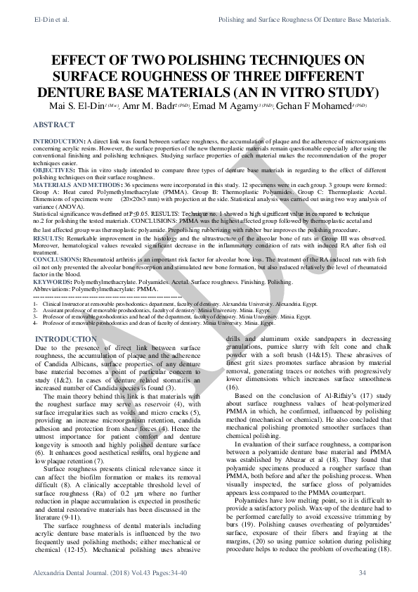 (PDF) Effect of Two Polishing Techniques on Surface Roughness of Three ...