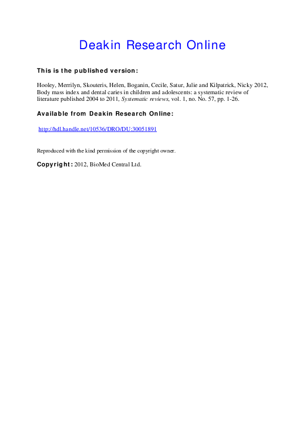 (PDF) Body mass index and dental caries in children and adolescents: a ...