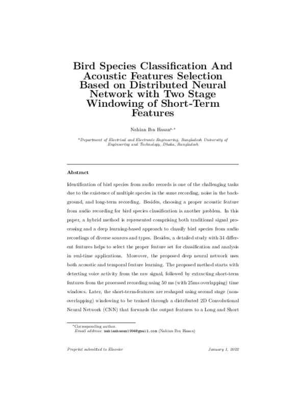 (PDF) Bird Species Classification And Acoustic Features Selection Based ...