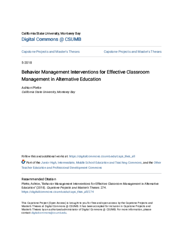 (PDF) Behavior Management Interventions for Effective Classroom Managem