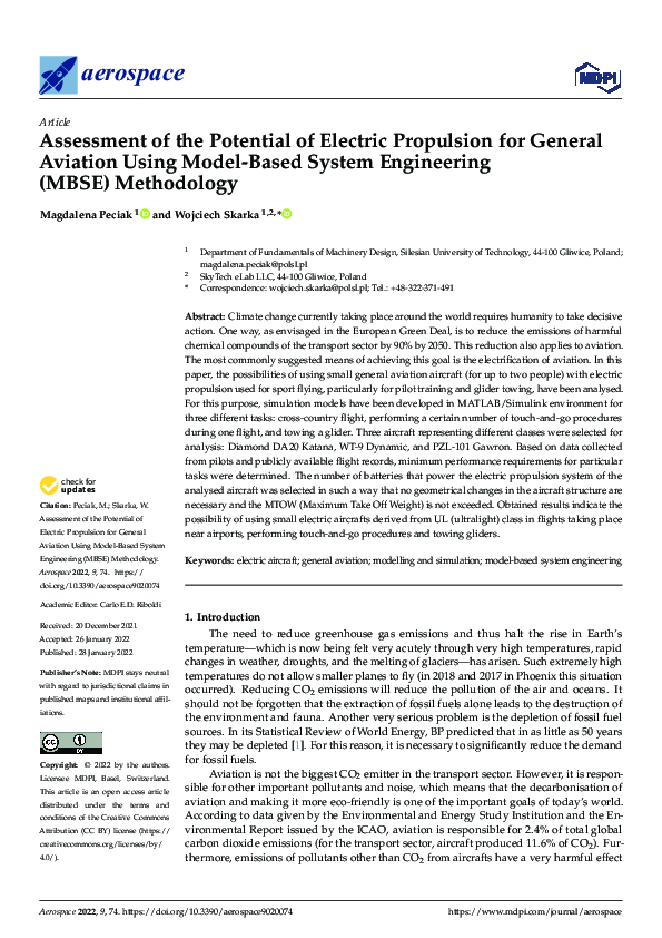 (PDF) Assessment of the Potential of Electric Propulsion for General ...