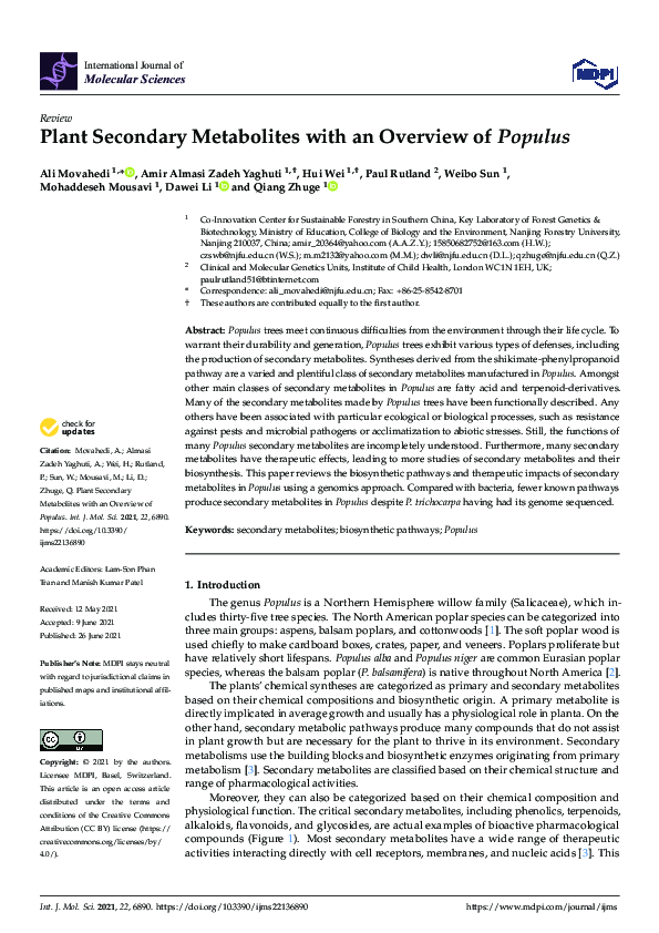 (PDF) Plant Secondary Metabolites with an Overview of Populus