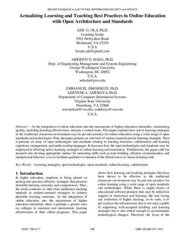 (PDF) Actualizing learning and teaching best practices in online ...