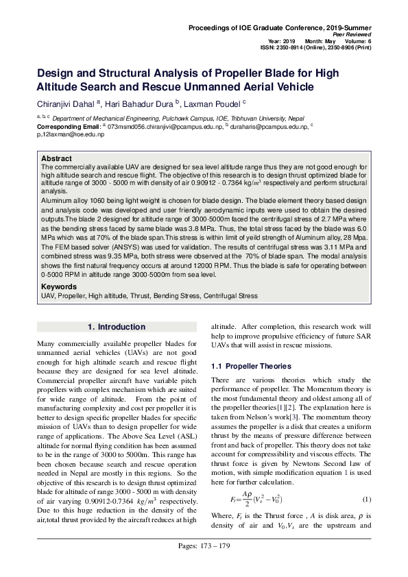 (PDF) Design and Structural Analysis of Propeller Blade for High ...