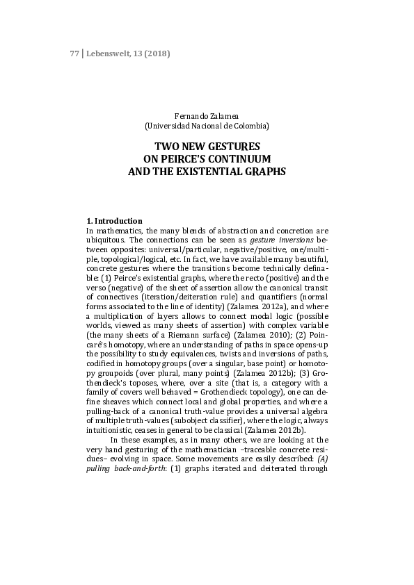 (PDF) Two new gestures. On Peirce's continuum and the existential graphs