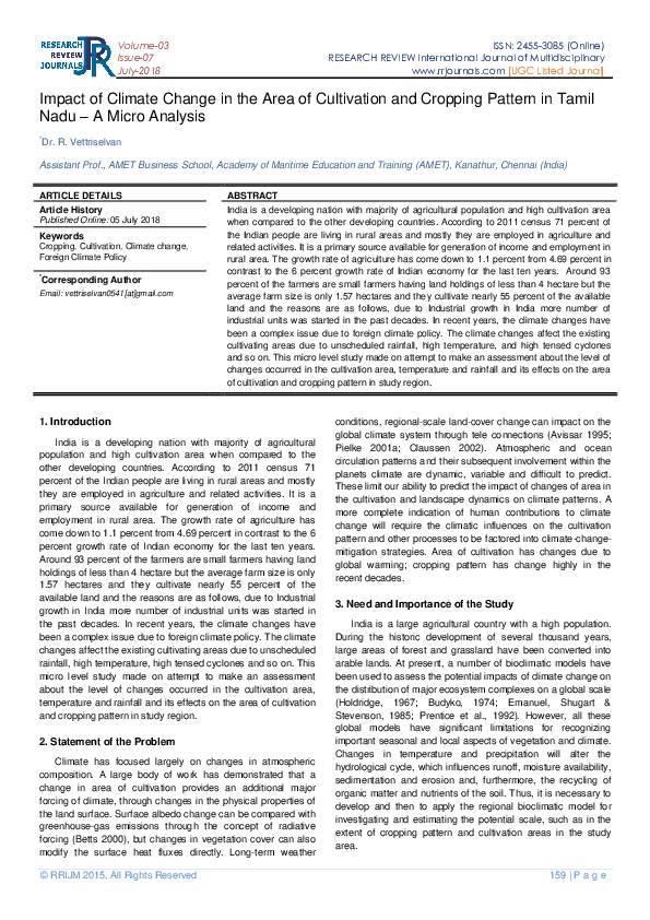 (PDF) Impact Of Climate Change In The Area Of Cultivation And Cropping ...