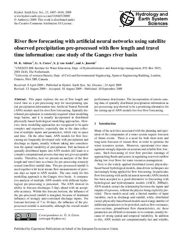 (PDF) River flow forecasting with artificial neural networks using ...