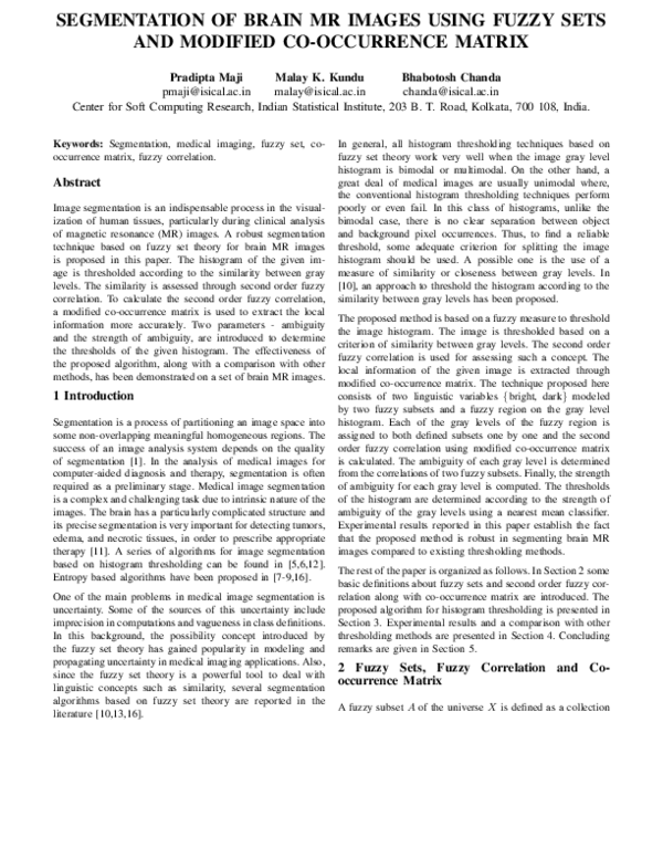 (PDF) Segmentation of Brain MR Images Using Fuzzy Sets and Modified Co ...