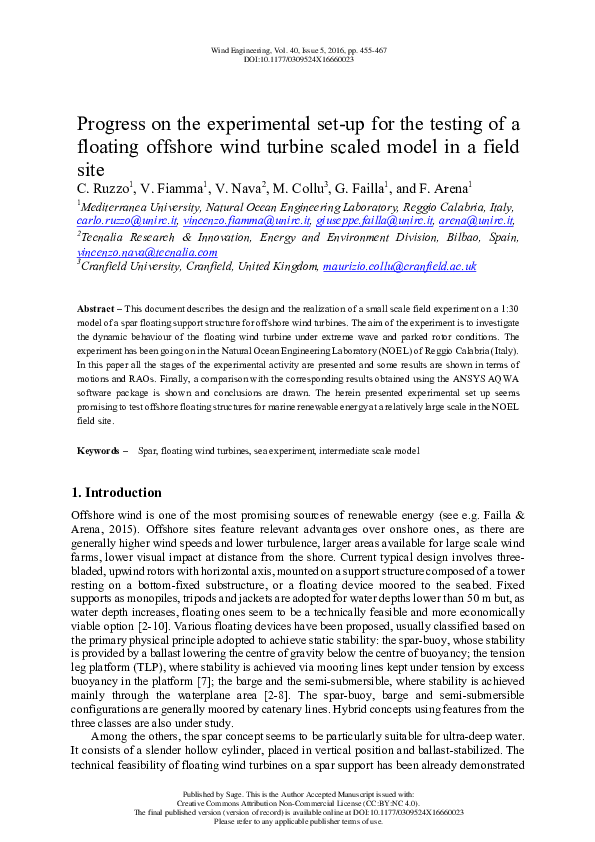 (PDF) Progress on the experimental set-up for the testing of a floating ...