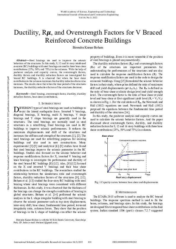 (PDF) ductility r and overstrength factors for v braced reinforced ...