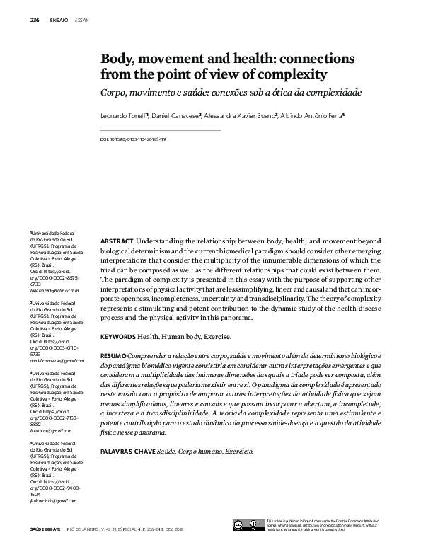 (PDF) Body, movement and health: connections from the point of view of ...