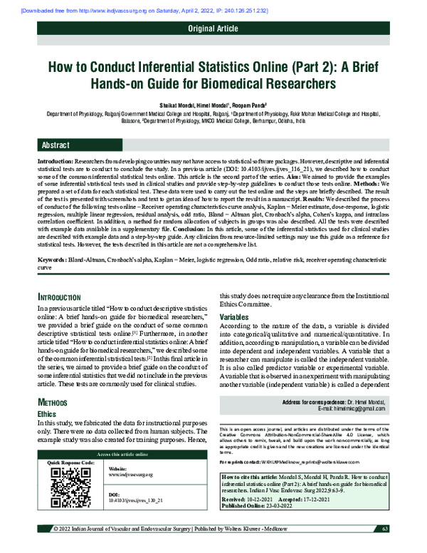 (PDF) How to Conduct Inferential Statistics Online (Part 2): A Brief ...
