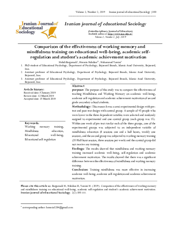 (PDF) Comparison of the effectiveness of working memory and mindfulness ...