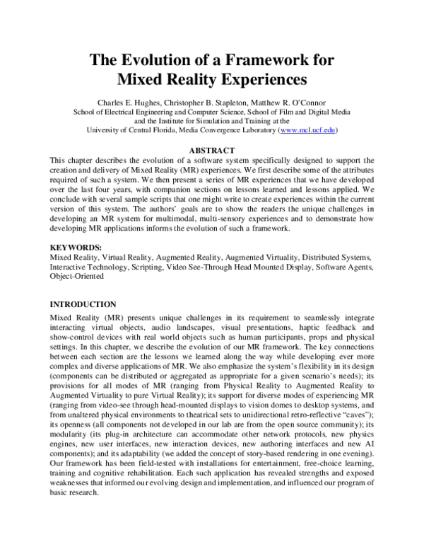 (PDF) The Evolution of a Framework for Mixed Reality Experiences