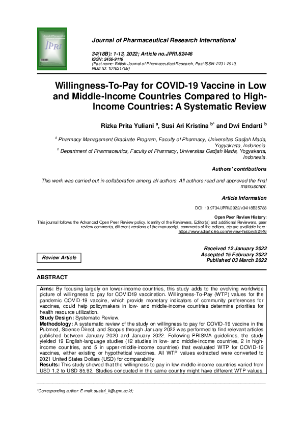 (PDF) Willingness-To-Pay for COVID-19 Vaccine in Low and Middle-Income ...