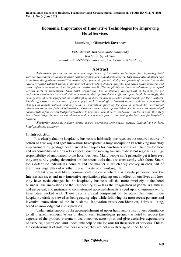 (PDF) Economic Importance of Innovative Technologies for Improving ...