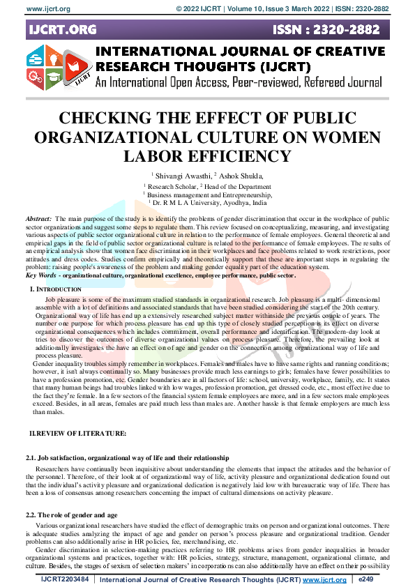 (PDF) CHECKING THE EFFECT OF PUBLIC ORGANIZATIONAL CULTURE ON WOMEN ...