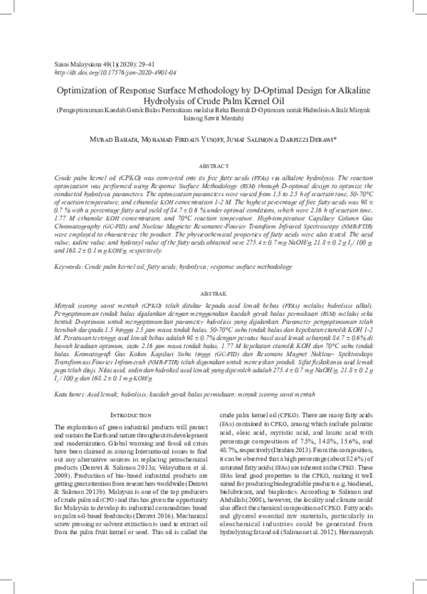 (PDF) Optimization of Response Surface Methodology by D-Optimal Design ...