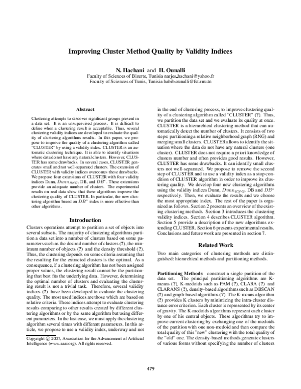 (PDF) Improving Cluster Method Quality by Validity Indices