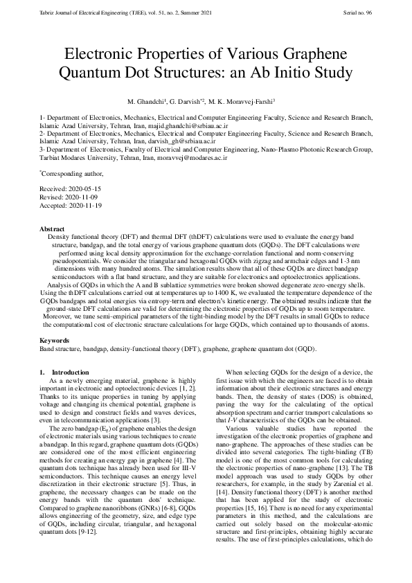 (PDF) Electronic Properties of Various Graphene Quantum Dot Structures ...
