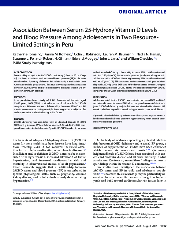 (PDF) Association Between Serum 25-Hydroxy Vitamin D Levels and Blood ...