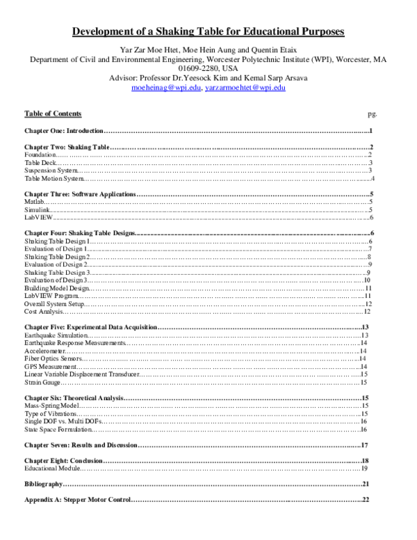 (PDF) Development of Shaking Table for Educational Purposes