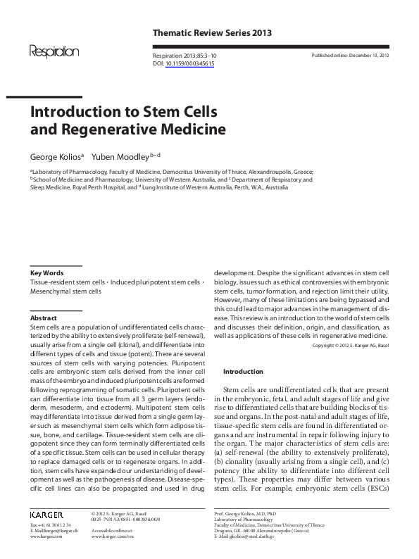 (PDF) Introduction to Stem Cells and Regenerative Medicine