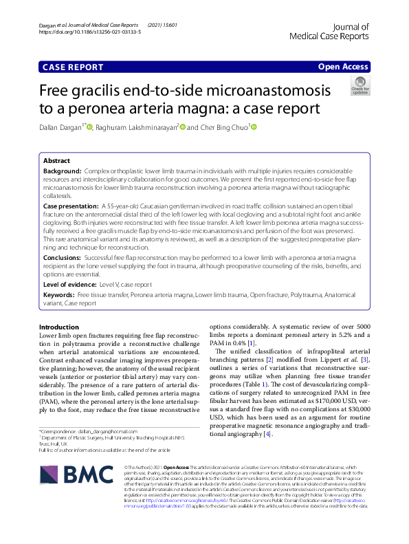 (PDF) Free gracilis endtoside microanastomosis to a peronea arteria