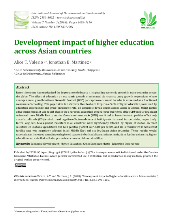 (PDF) Development impact of higher education across Asian countries