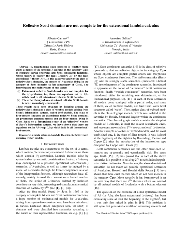 (PDF) Reflexive Scott Domains are Not Complete for the Extensional ...