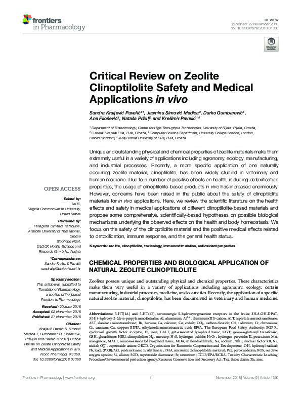 (PDF) Critical Review on Zeolite Clinoptilolite Safety and Medical Applications in vivo Agus