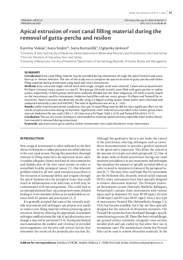 (PDF) Apical extrusion of root canal filling material during the ...