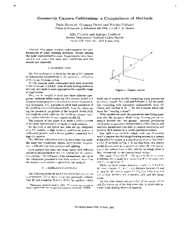 (PDF) Geometric camera calibration: a comparisons of methods