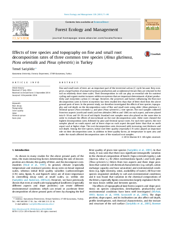 (PDF) Effects of tree species and topography on fine and small root ...