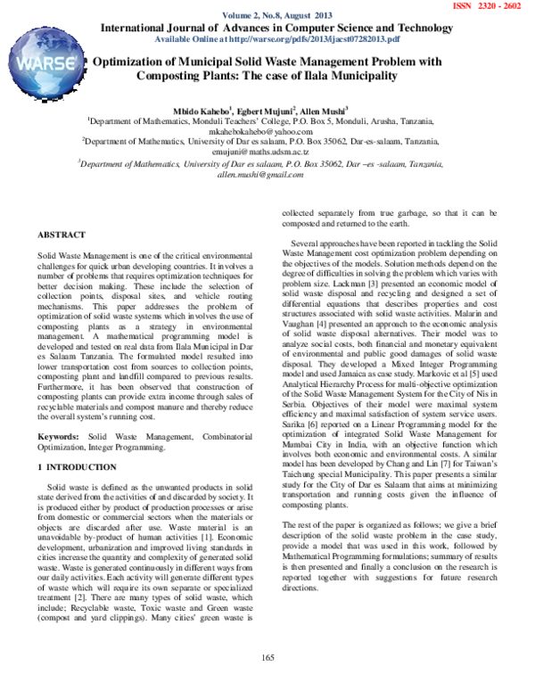 (PDF) Optimization of Municipal Solid Waste Management Problem with ...