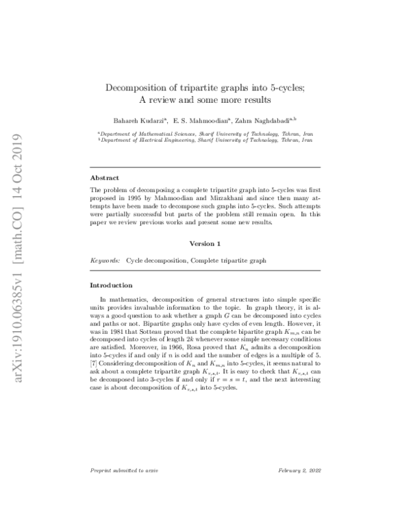 (PDF) of tripartite graphs into 5cycles; A review and
