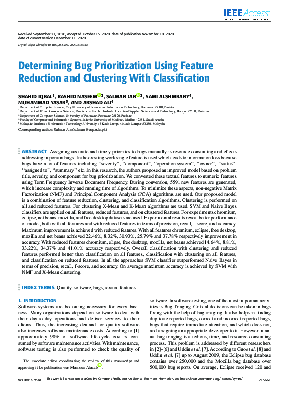 (PDF) Determining Bug Prioritization Using Feature Reduction and ...