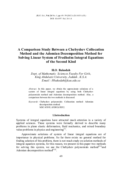 (PDF) A Comparison Study Between a Chebyshev Collocation Method and the ...