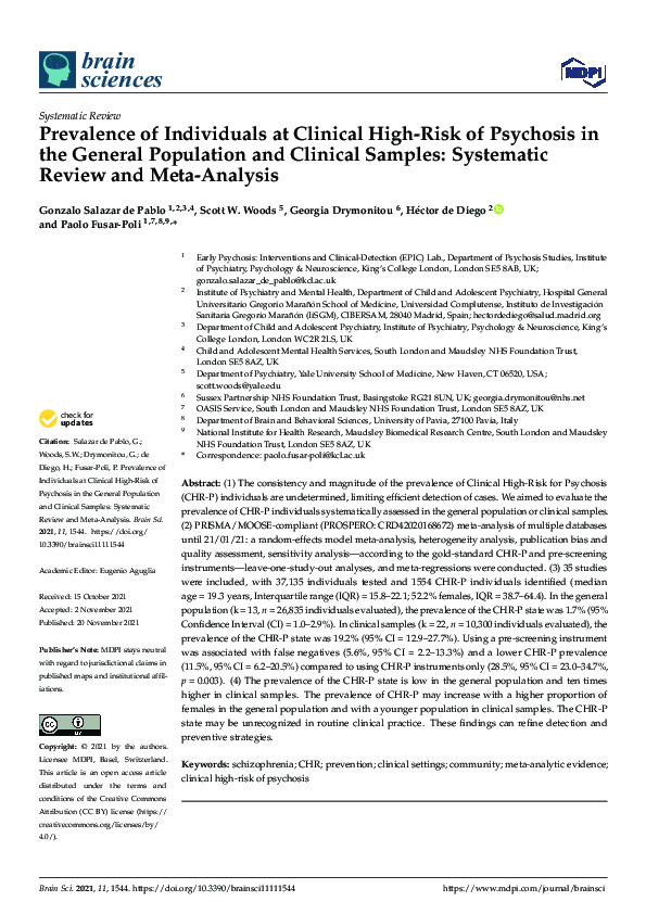 (PDF) Prevalence of Individuals at Clinical High-Risk of Psychosis in ...