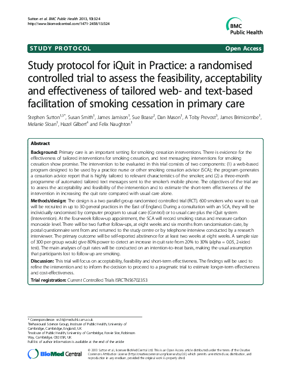 (PDF) Study protocol for iQuit in Practice: a randomised controlled ...