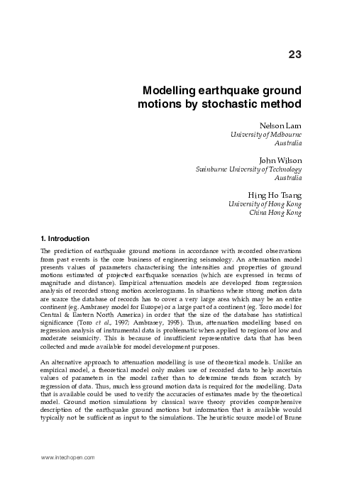 (PDF) Modelling Earthquake Ground Motions by Stochastic Method