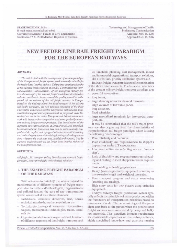 (PDF) New Feeder Line Rail Freight Paradigm for the European Railways