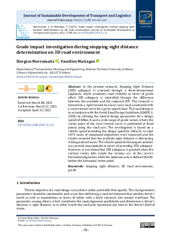 (PDF) Grade impact investigation during stopping sight distance ...