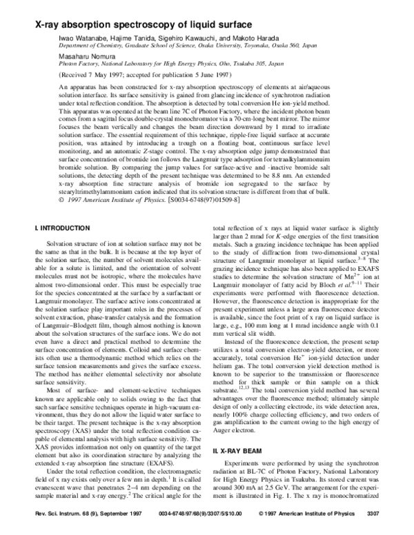 (PDF) X-ray absorption spectroscopy of liquid surface