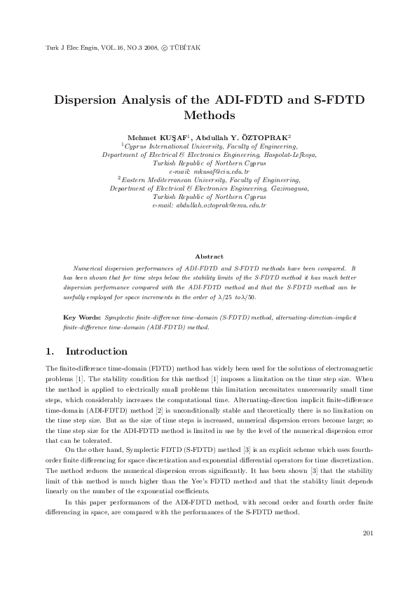 (PDF) Dispersion Analysis of the ADI-FDTD and S-FDTD Methods