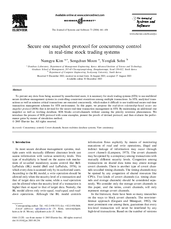 (PDF) Secure one snapshot protocol for concurrency control in realtime