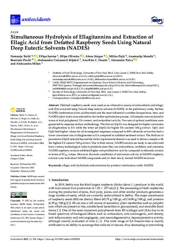 (PDF) Simultaneous Hydrolysis of Ellagitannins and Extraction of