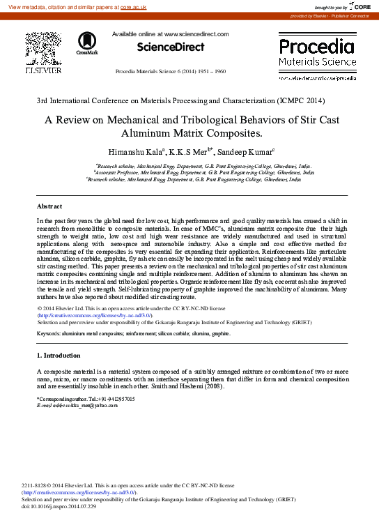(PDF) A Review on Mechanical and Tribological Behaviors of Stir Cast ...